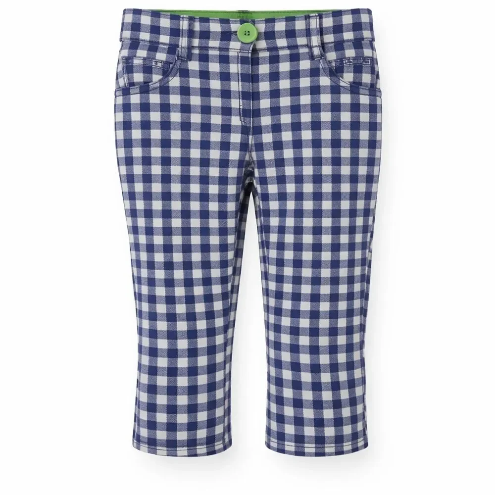 Mini Boden Blue White Gingham Checkered Capri Pants Shorts Kids Girls Size 6